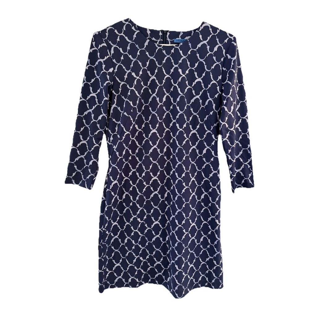 J. McLaughlin Dress Size S Navy Blue Geometric Lattice Print Excellent